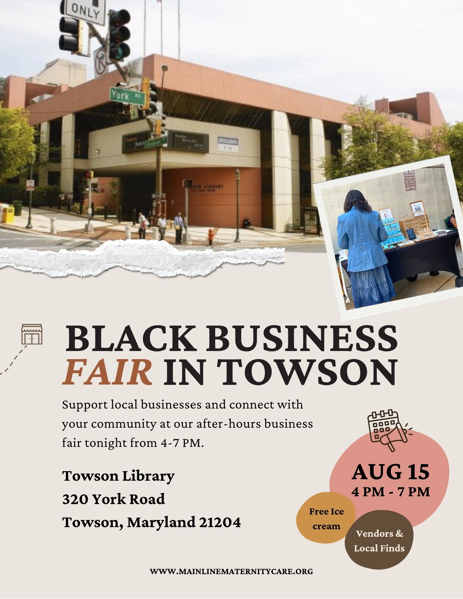 Black Business Fair in Towson on August 15 from 4-7 PM.