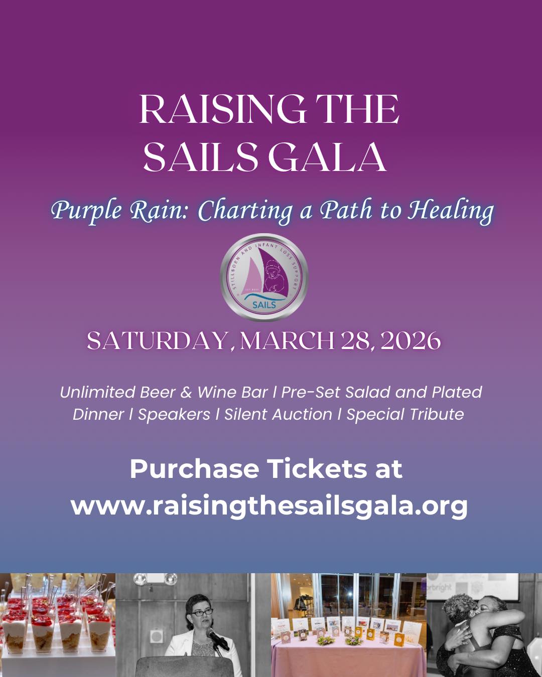 Promotional flyer for Raising the Sails Gala on March 28, 2020.